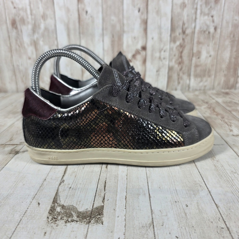 P448 John Silver Metallic Snakeskin Grey Suede Low Top Sneakers Womens 36